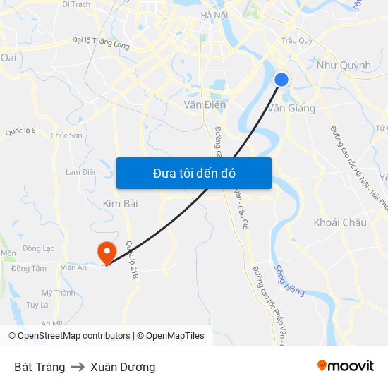 Bát Tràng to Xuân Dương map