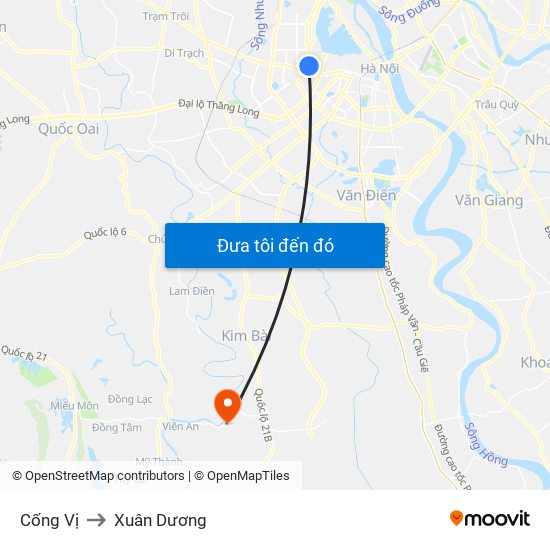 Cống Vị to Xuân Dương map