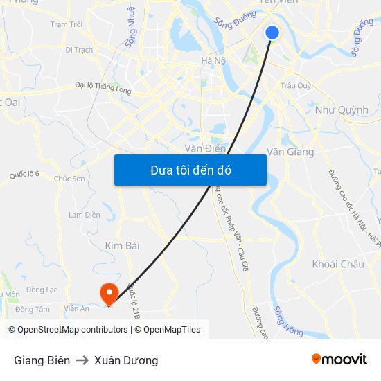 Giang Biên to Xuân Dương map