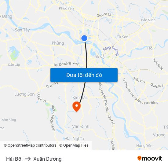 Hải Bối to Xuân Dương map