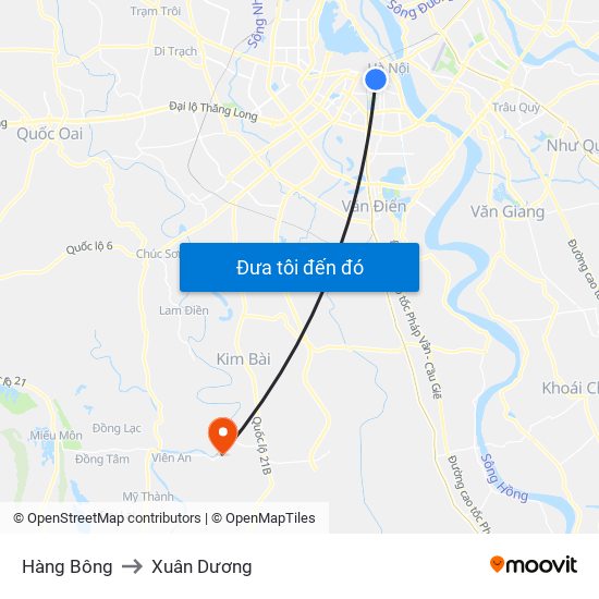 Hàng Bông to Xuân Dương map