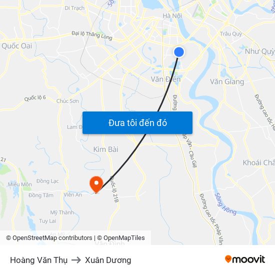 Hoàng Văn Thụ to Xuân Dương map