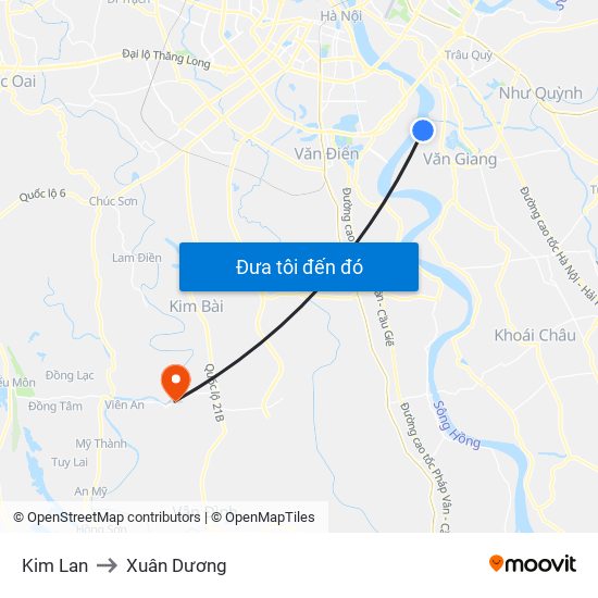 Kim Lan to Xuân Dương map