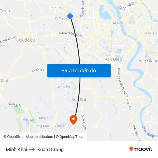 Minh Khai to Xuân Dương map