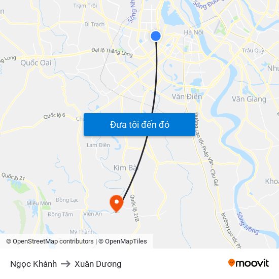 Ngọc Khánh to Xuân Dương map