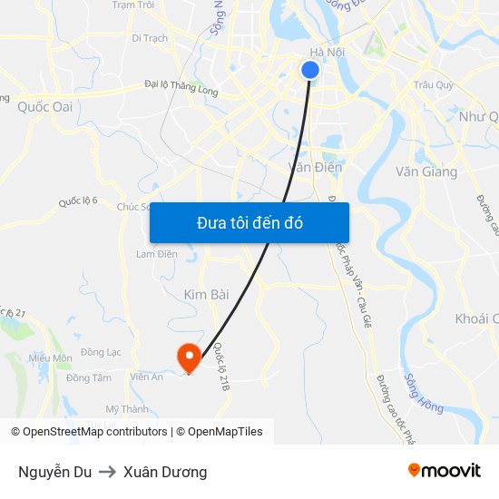 Nguyễn Du to Xuân Dương map
