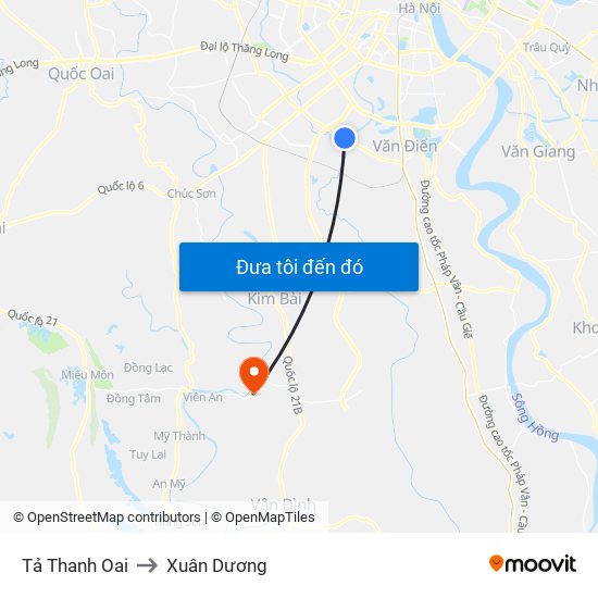 Tả Thanh Oai to Xuân Dương map
