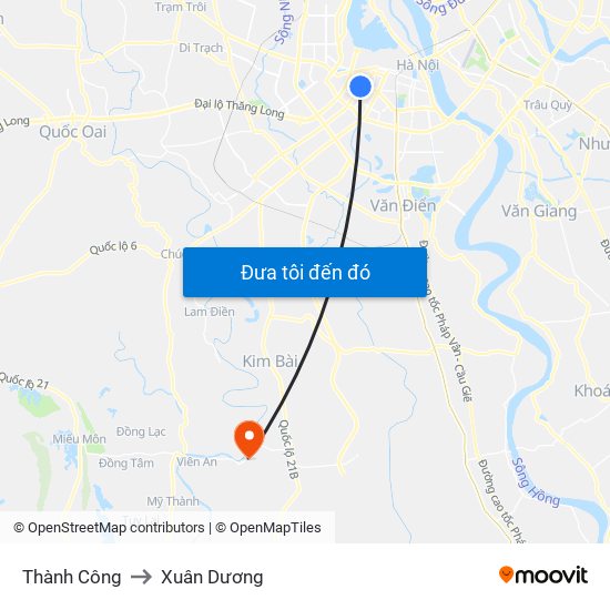 Thành Công to Xuân Dương map