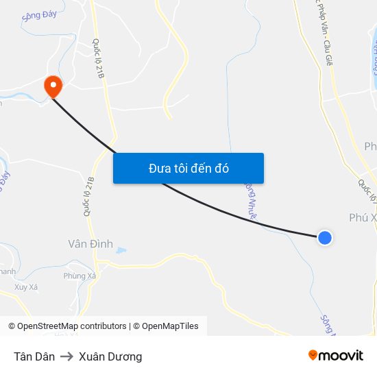 Tân Dân to Xuân Dương map