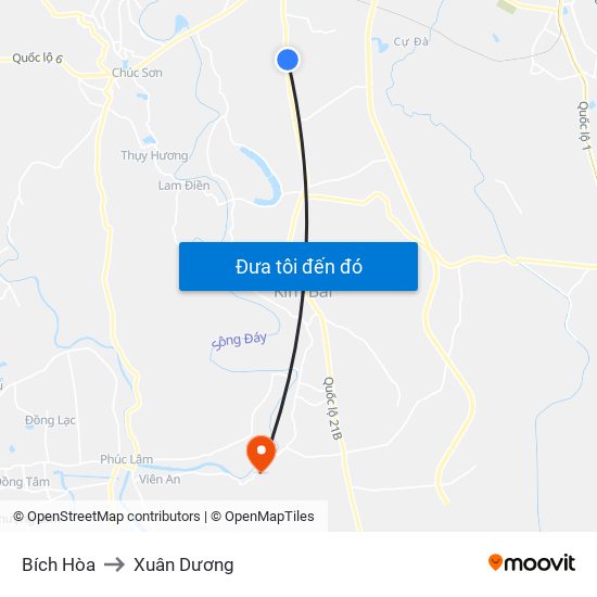 Bích Hòa to Xuân Dương map