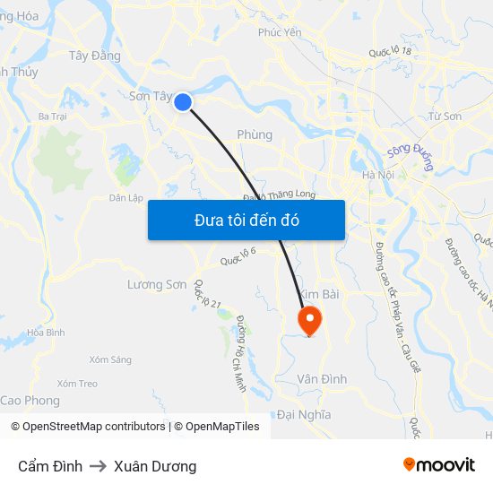 Cẩm Đình to Xuân Dương map