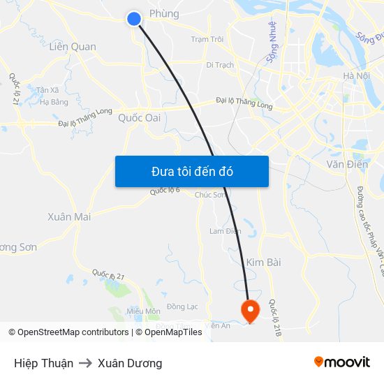 Hiệp Thuận to Xuân Dương map