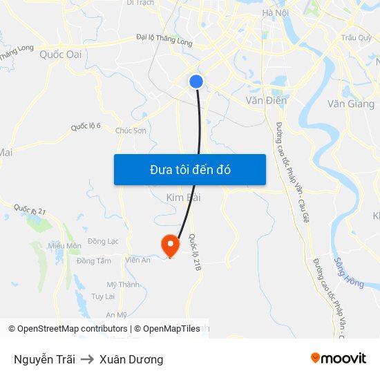 Nguyễn Trãi to Xuân Dương map
