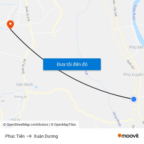 Phúc Tiến to Xuân Dương map