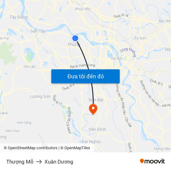 Thượng Mỗ to Xuân Dương map