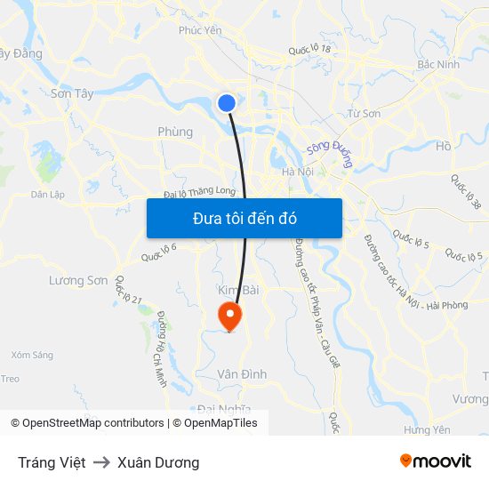 Tráng Việt to Xuân Dương map