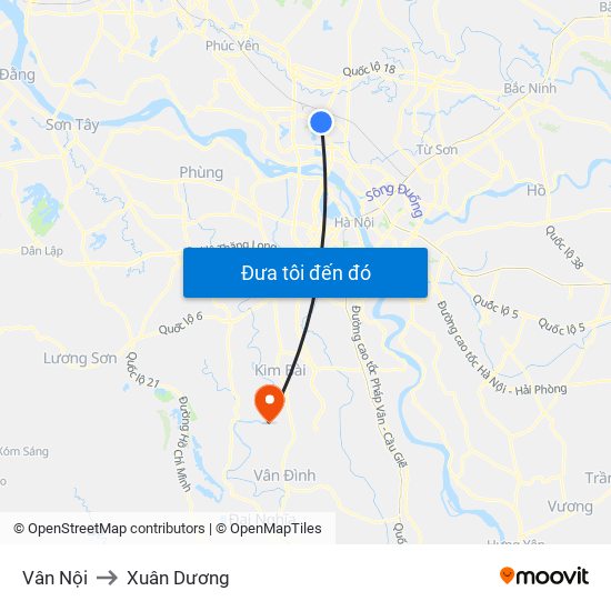Vân Nội to Xuân Dương map
