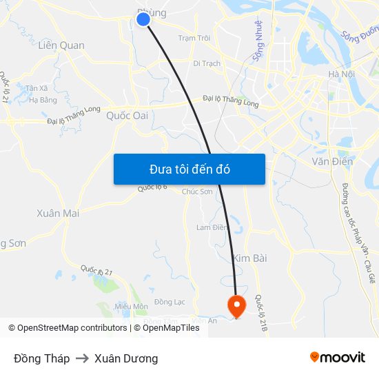 Đồng Tháp to Xuân Dương map