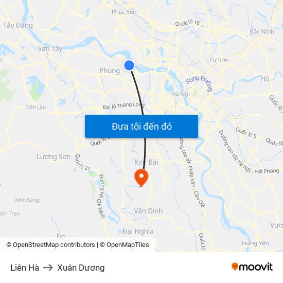 Liên Hà to Xuân Dương map