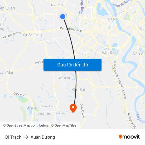 Di Trạch to Xuân Dương map