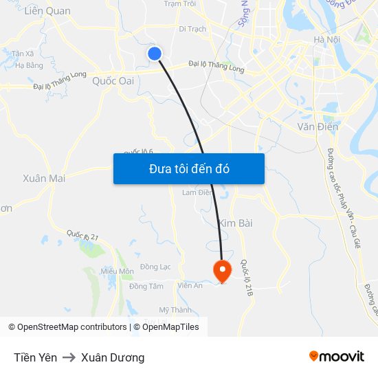 Tiền Yên to Xuân Dương map