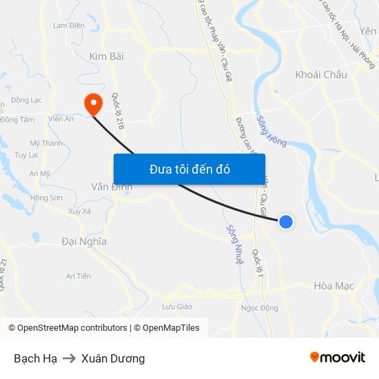 Bạch Hạ to Xuân Dương map