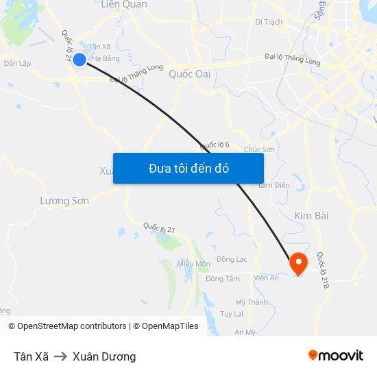 Tân Xã to Xuân Dương map