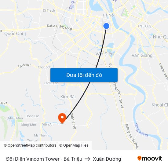 Đối Diện Vincom Tower - Bà Triệu to Xuân Dương map