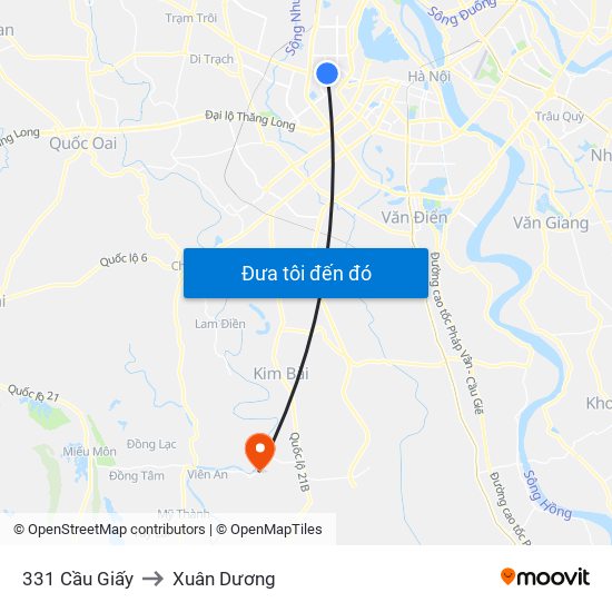331 Cầu Giấy to Xuân Dương map