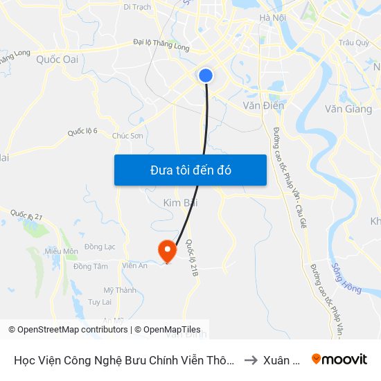 Học Viện Công Nghệ Bưu Chính Viễn Thông - Trần Phú (Hà Đông) to Xuân Dương map