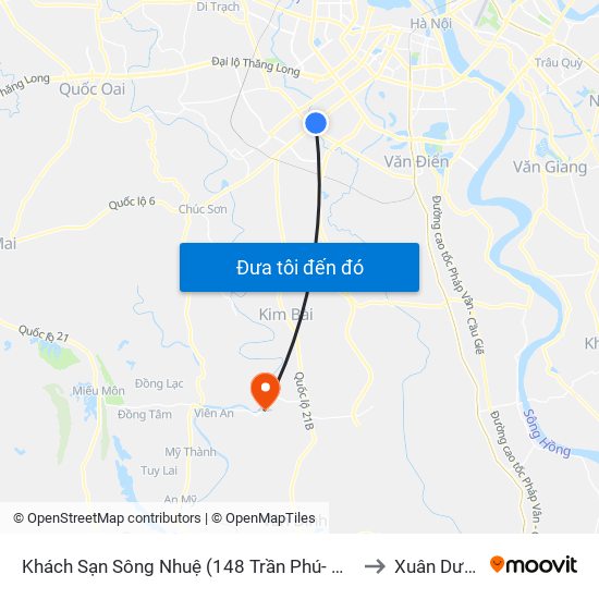 Khách Sạn Sông Nhuệ (148 Trần Phú- Hà Đông) to Xuân Dương map