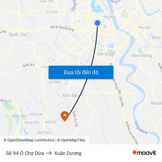 Số 94 Ô Chợ Dừa to Xuân Dương map