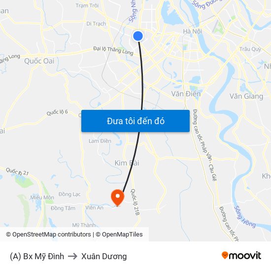 (A) Bx Mỹ Đình to Xuân Dương map