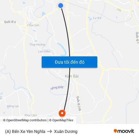 (A) Bến Xe Yên Nghĩa to Xuân Dương map