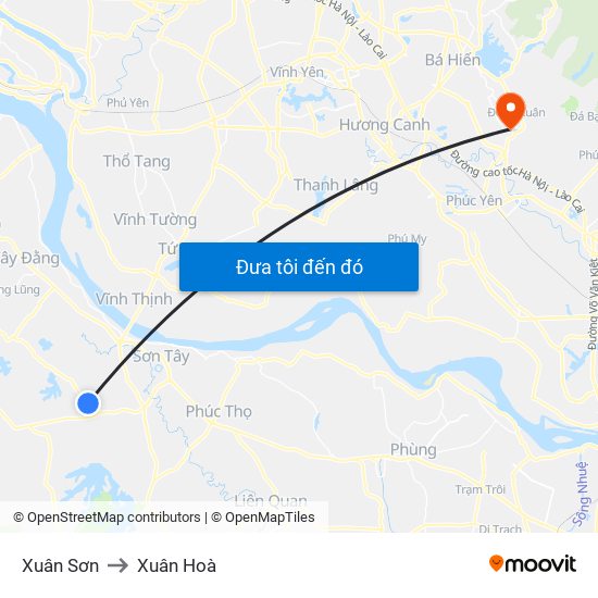 Xuân Sơn to Xuân Hoà map