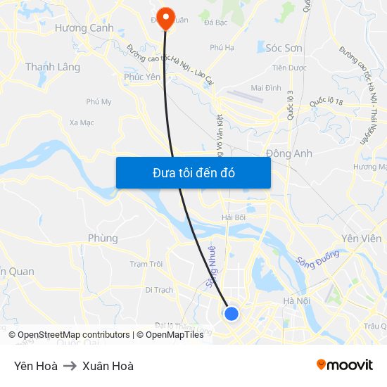 Yên Hoà to Xuân Hoà map