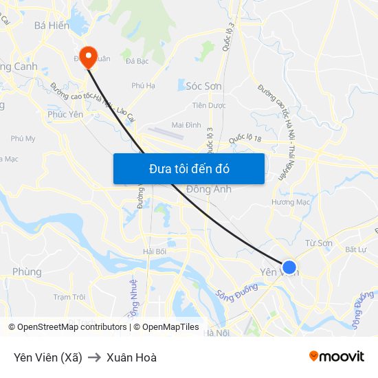 Yên Viên (Xã) to Xuân Hoà map