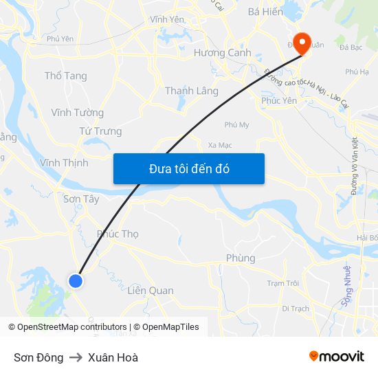 Sơn Đông to Xuân Hoà map