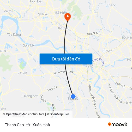 Thanh Cao to Xuân Hoà map