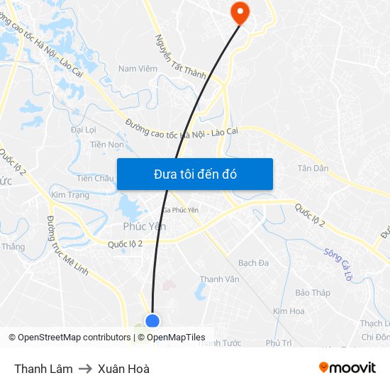 Thanh Lâm to Xuân Hoà map