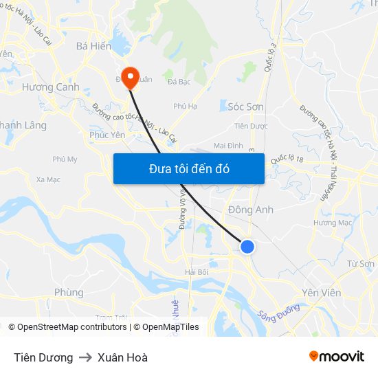 Tiên Dương to Xuân Hoà map