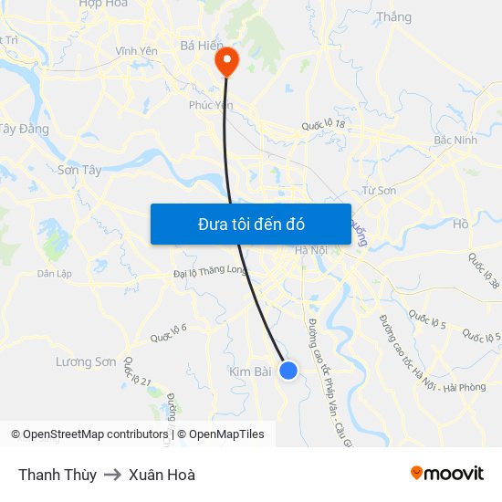 Thanh Thùy to Xuân Hoà map