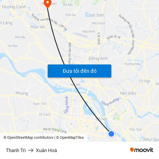 Thanh Trì to Xuân Hoà map