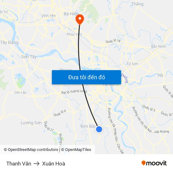Thanh Văn to Xuân Hoà map