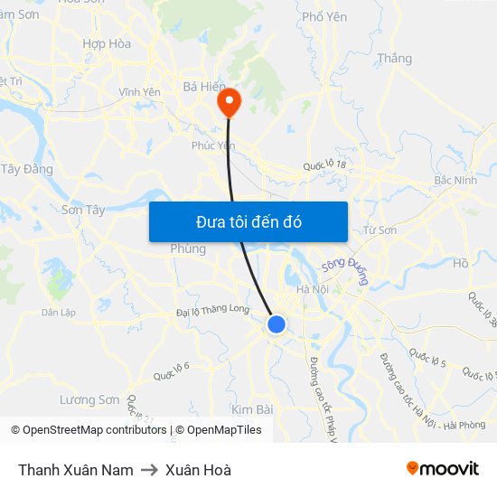 Thanh Xuân Nam to Xuân Hoà map