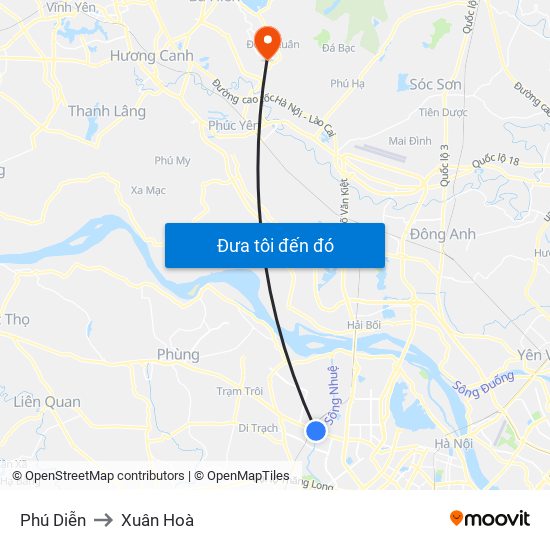 Phú Diễn to Xuân Hoà map