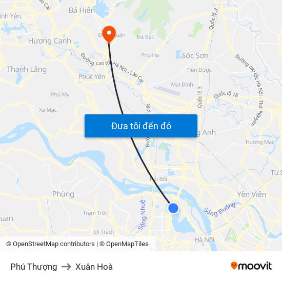 Phú Thượng to Xuân Hoà map
