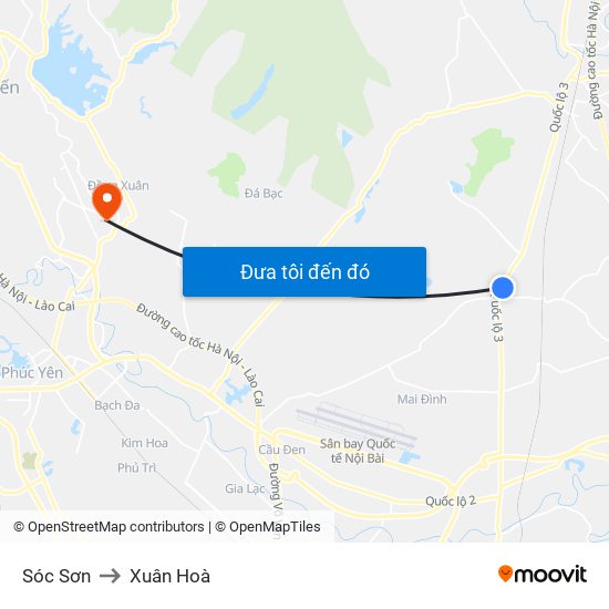 Sóc Sơn to Xuân Hoà map
