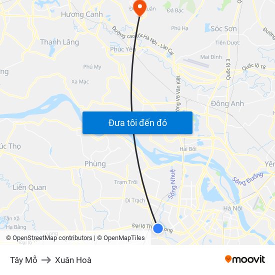 Tây Mỗ to Xuân Hoà map