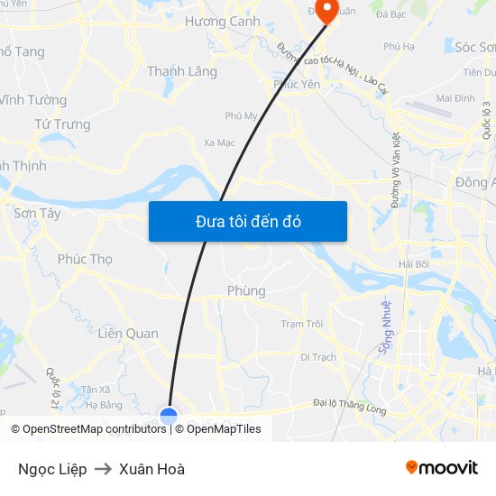 Ngọc Liệp to Xuân Hoà map